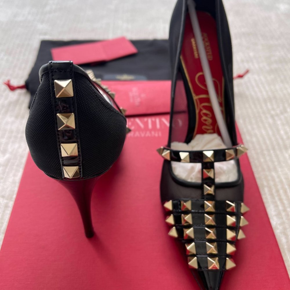 NEW! SHOES VALENTINO - ROCKSTUD PATENT-LEATHER PUMP 100 MM - SIZE 37 - Picture 8 of 16